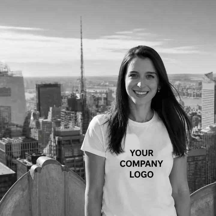 Maayan Gabrieli wearing a t-shirt printed YOUR COMPANY LOGO