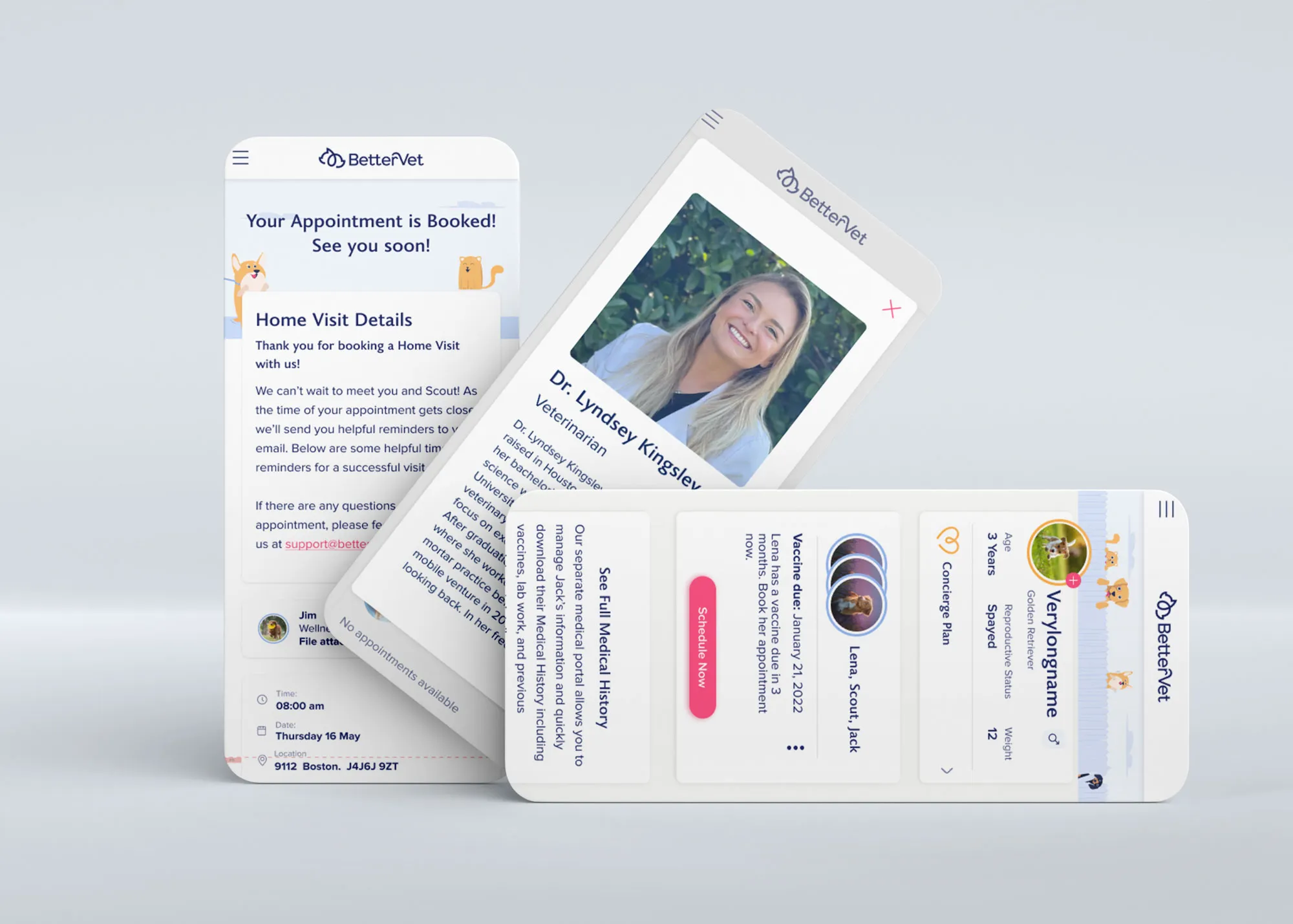 BetterVet web-app screens